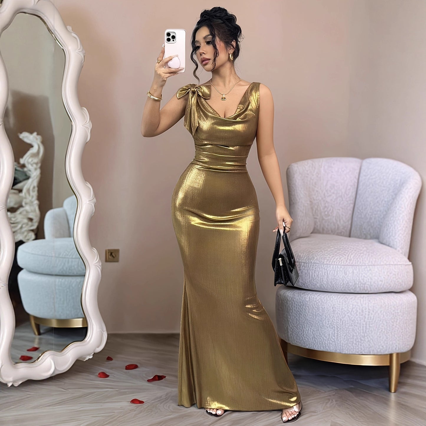 V-neck Backless Slim Fit Long Dress