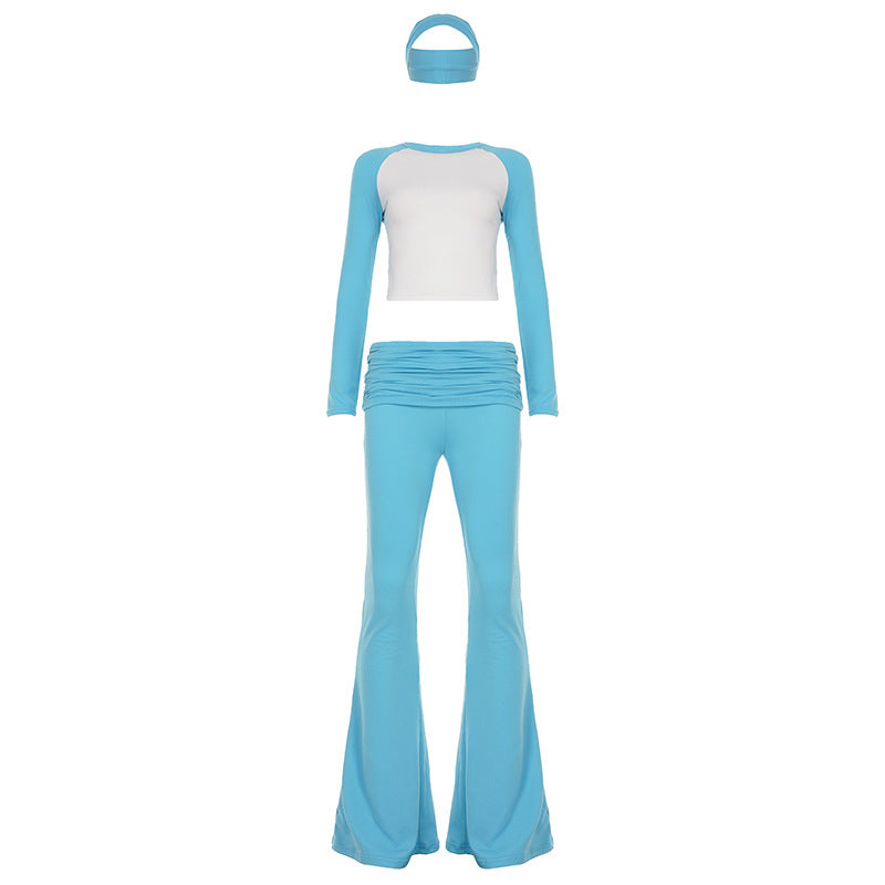 Casual Basic Style Color Contrast Long Sleeve Three-piece Set