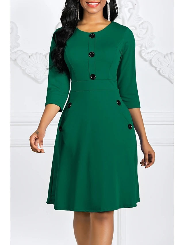 Solid Color Button Dress
