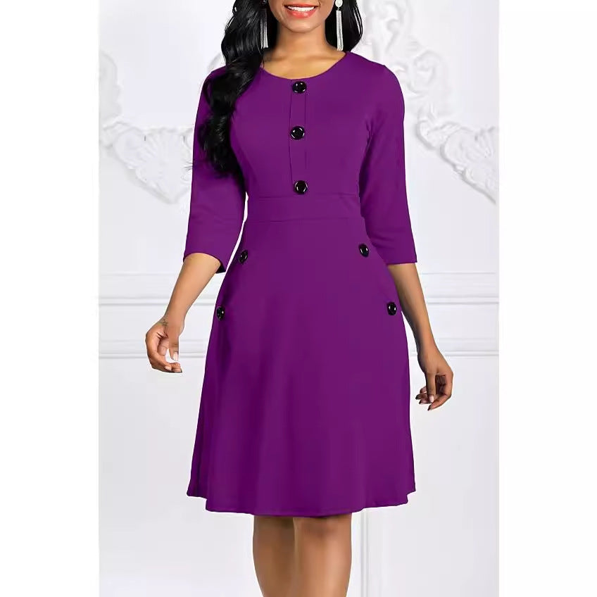 Solid Color Button Dress