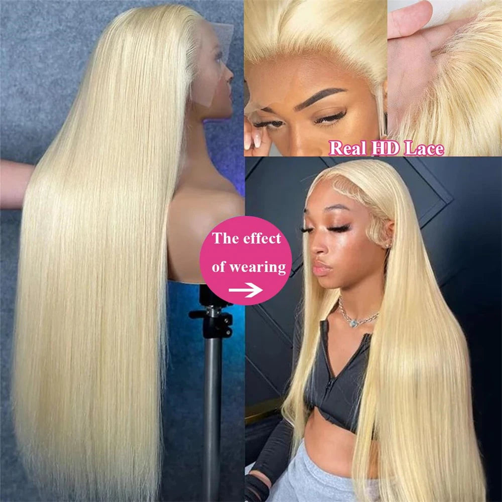 Perruque brésilienne en cheveux humains blonds et raides avec dentelle sur le devant