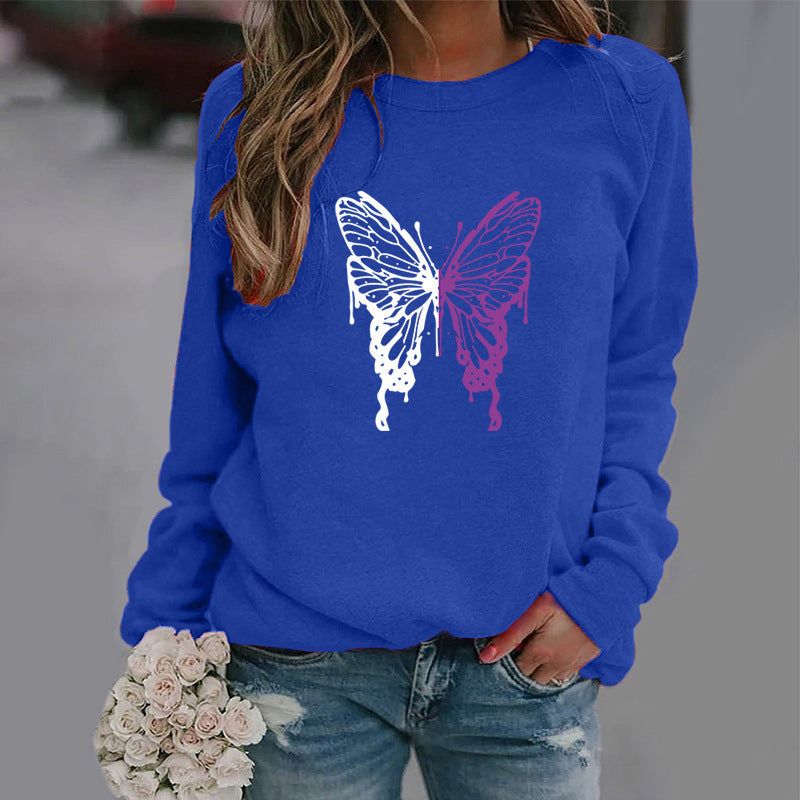 Colorized Butterfly Round Neck Sweater
