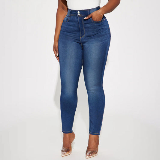 Dark Blue Fitted Casual Pencil Pants