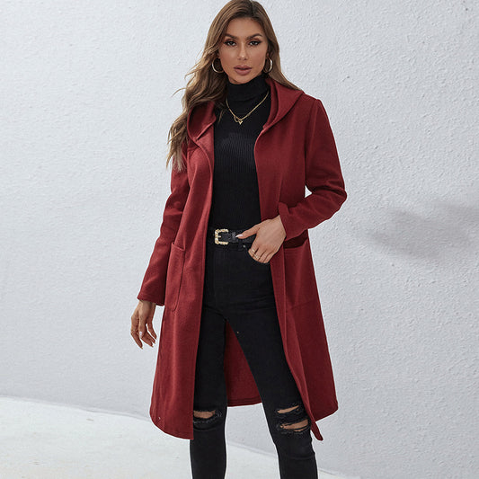 Crimson Haze Hooded Coat