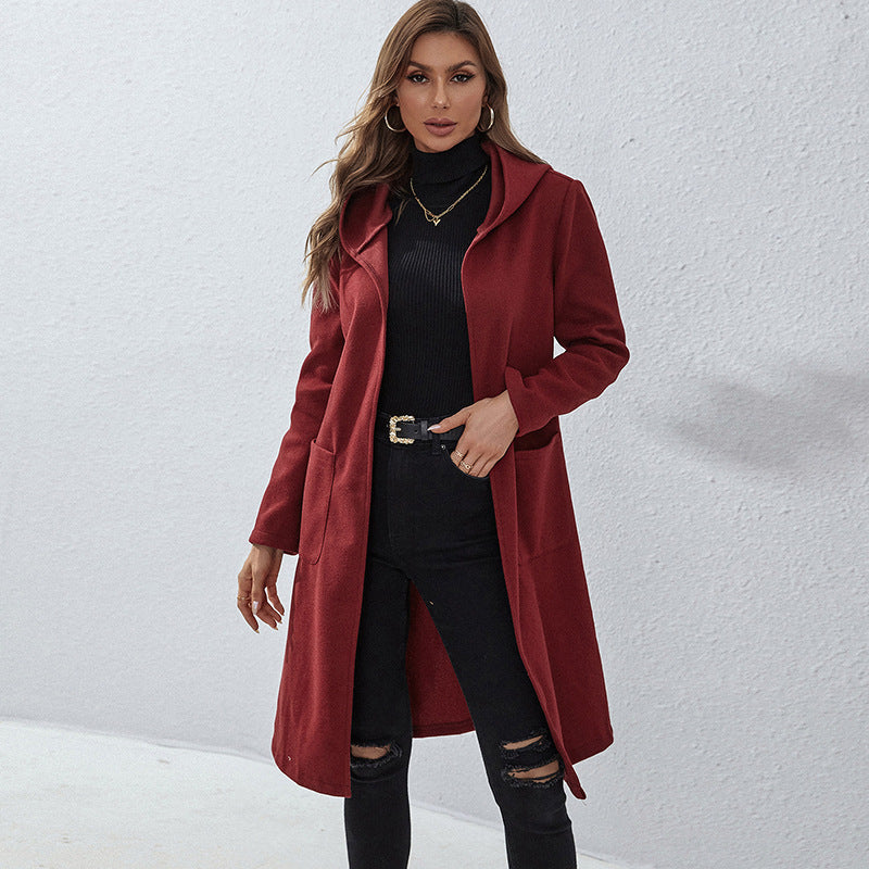 Crimson Haze Hooded Coat