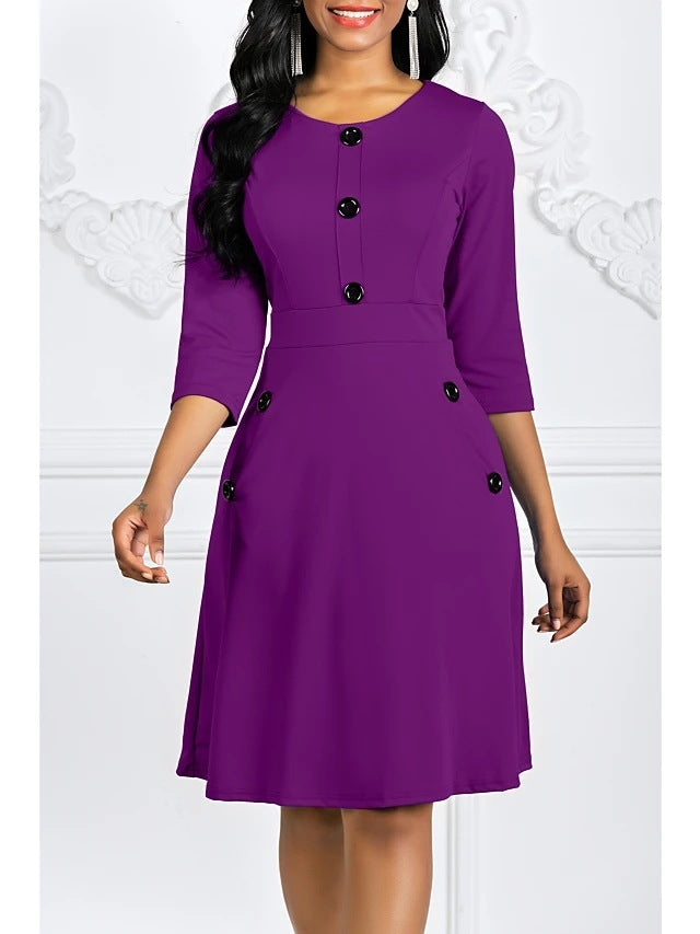 Solid Color Button Dress