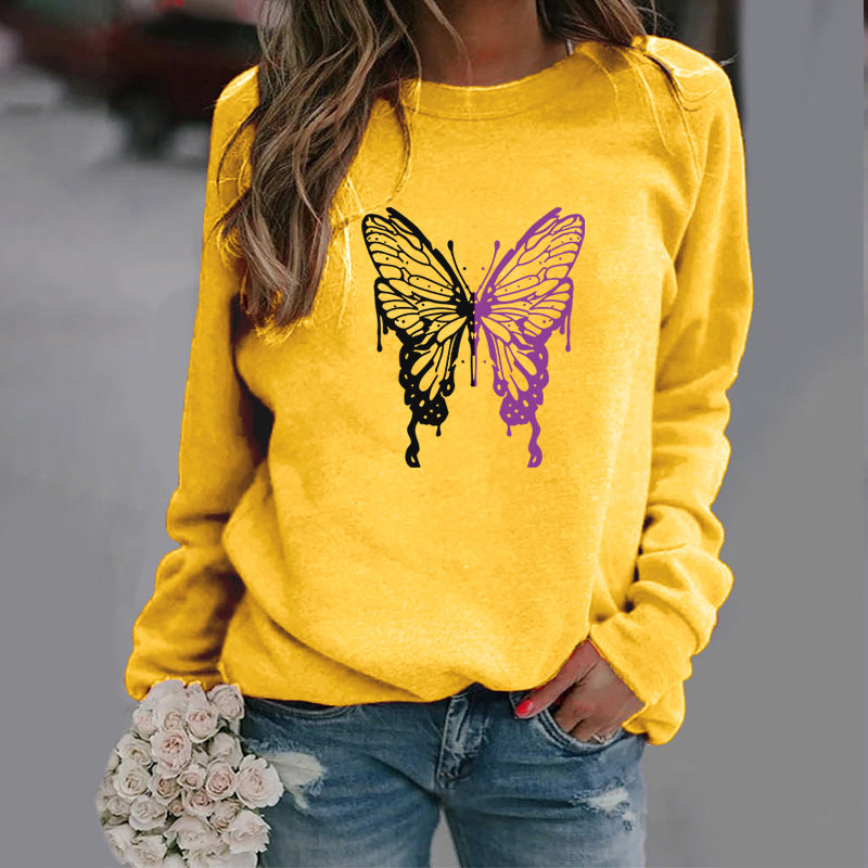 Colorized Butterfly Round Neck Sweater