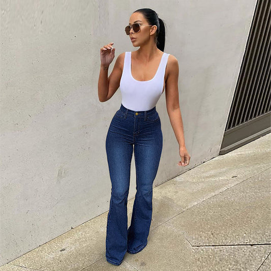 Women's High Waist Denim Horseshoe Pants