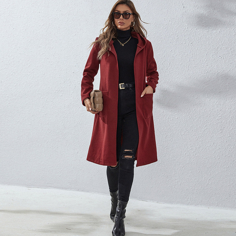 Crimson Haze Hooded Coat