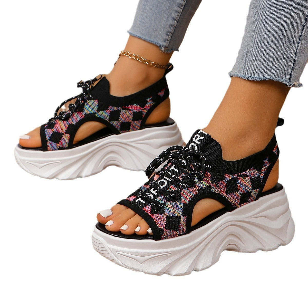 Hollowed-out Mesh Sports Style Soft Back Thick Back Sandals