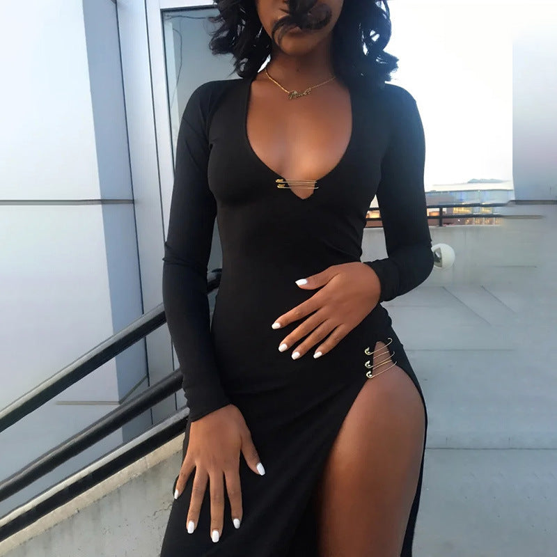 New Solid Color Slim Long-sleeved Dress