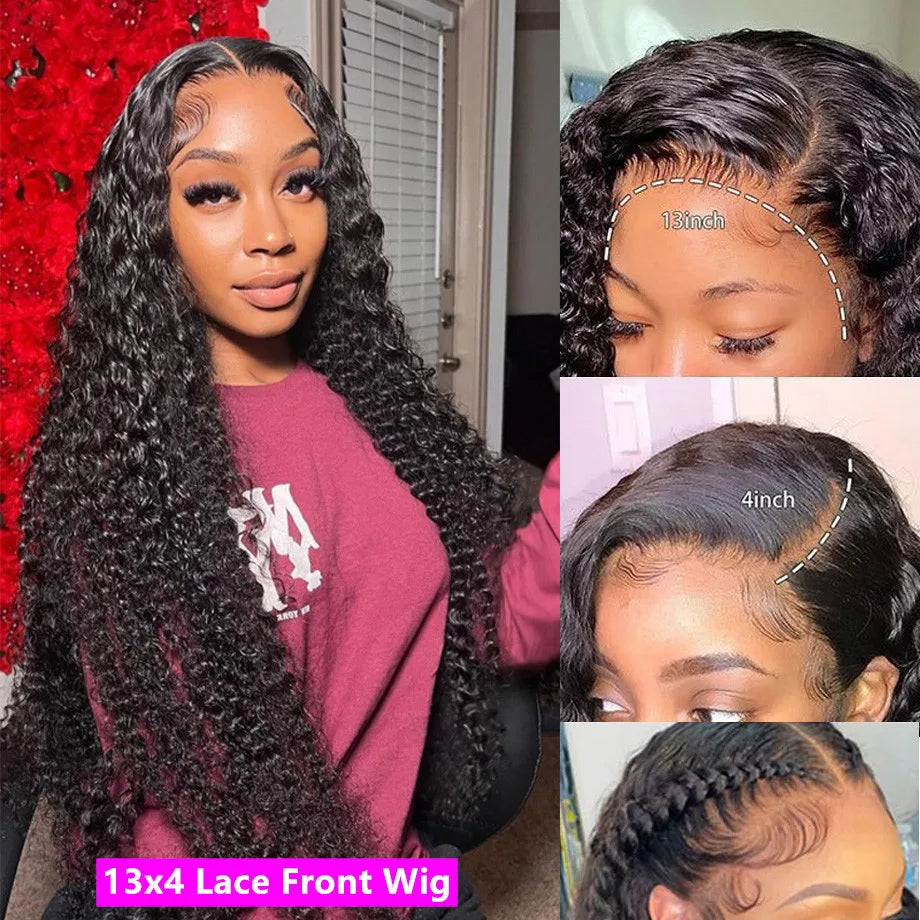 Perruques de cheveux humains bouclés à ondulations profondes et lâches avec dentelle frontale