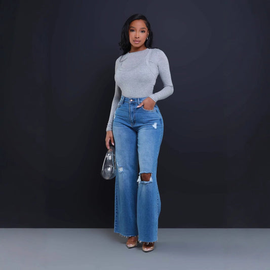 Women's Ripped High Waist Loose Jeans