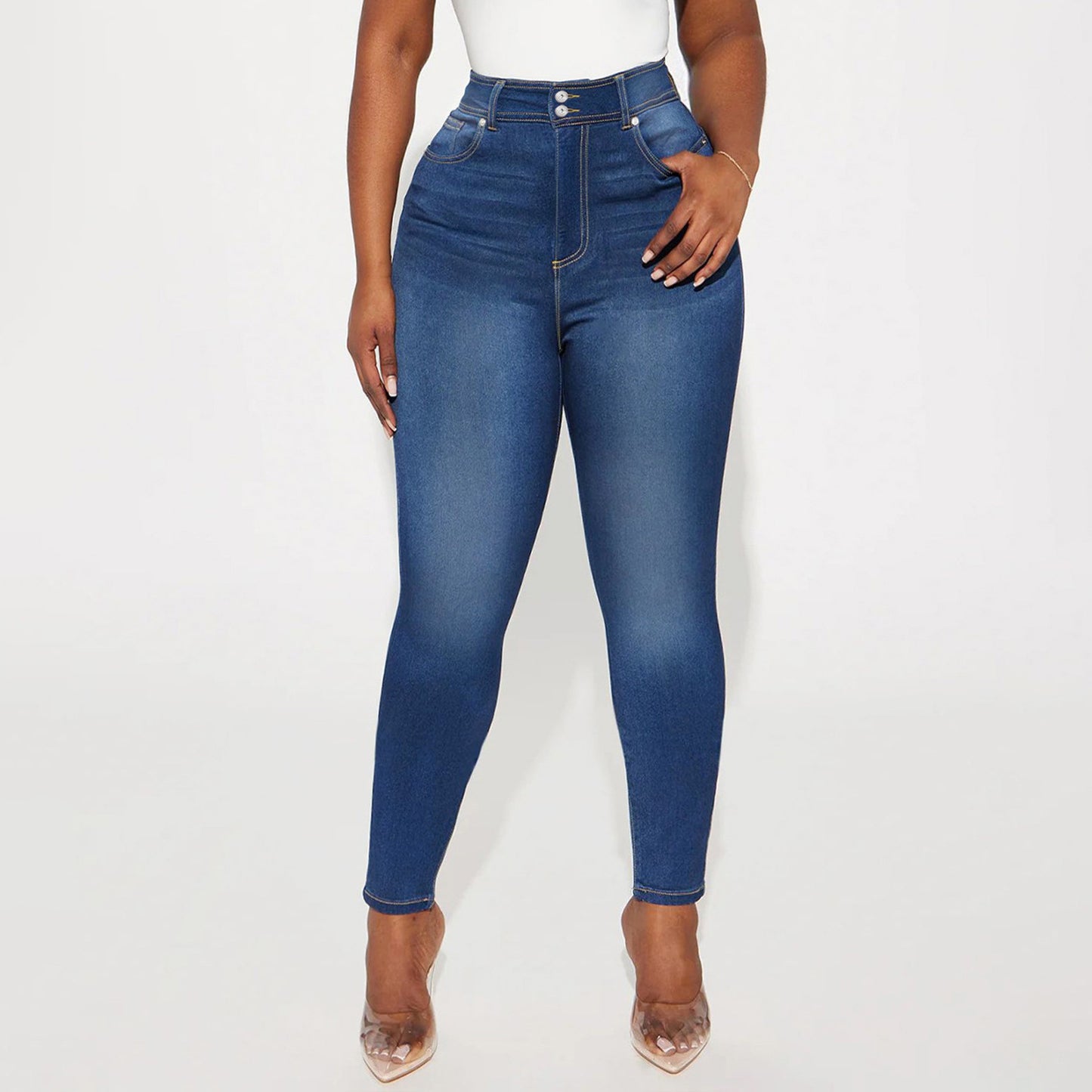 Dark Blue Fitted Casual Pencil Pants