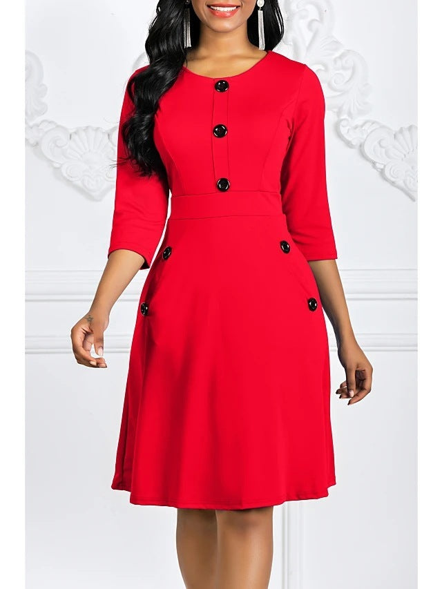 Solid Color Button Dress