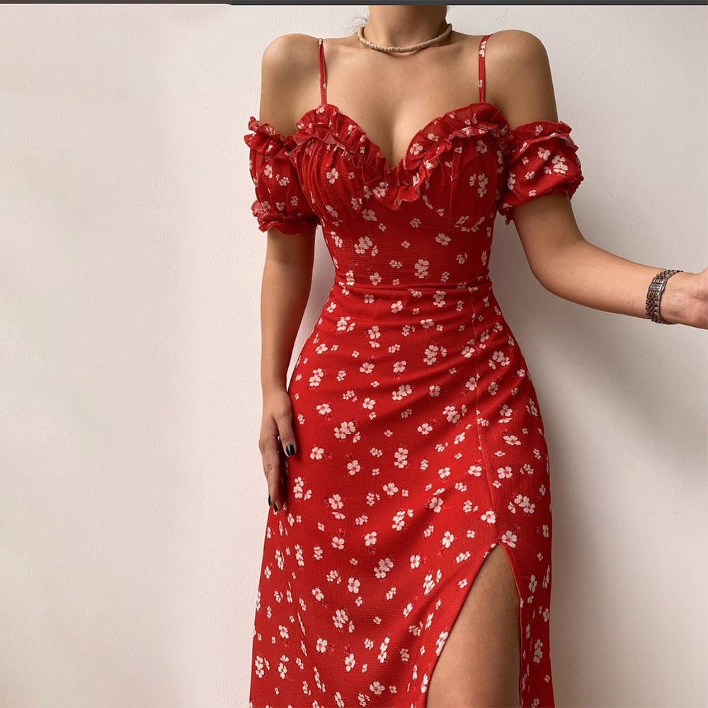 Sexy V-neck Fungus Edge Tube Top Dress