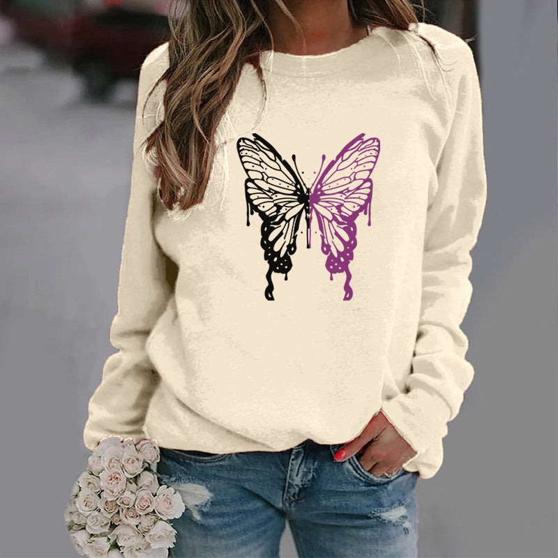 Colorized Butterfly Round Neck Sweater