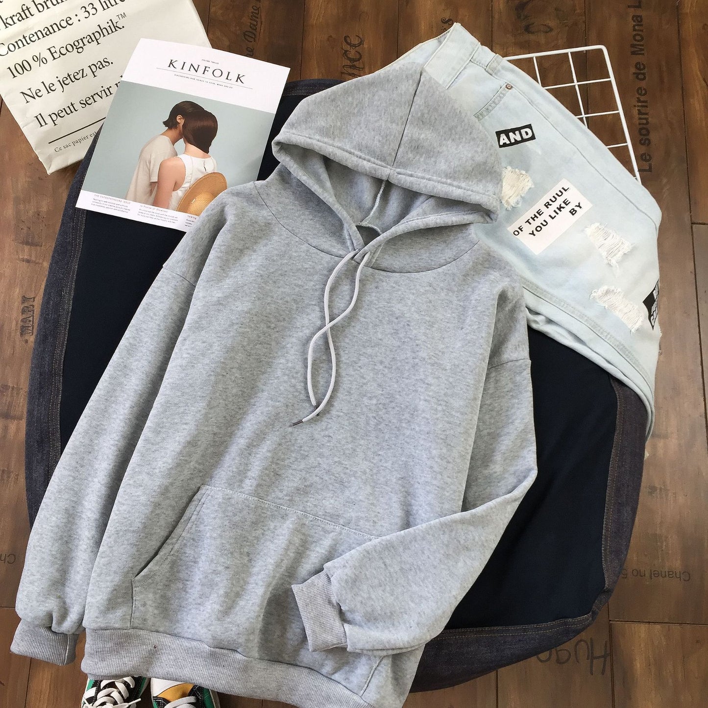 Long Sleeve Solid Color Hooded Sweater