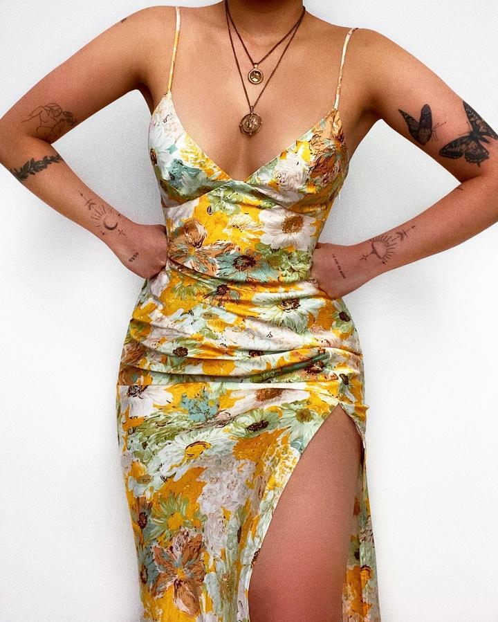 Flower Digital Print Slim Suspender Dress