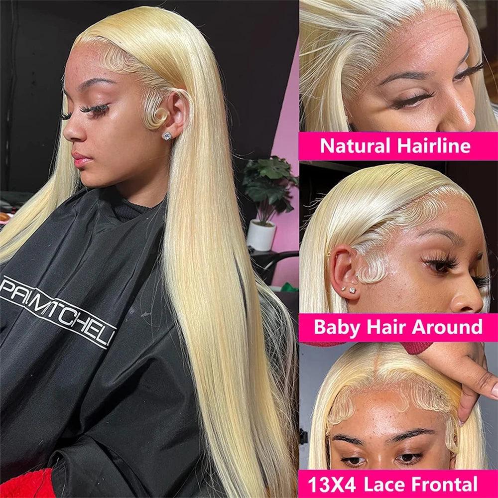 Perruque brésilienne en cheveux humains blonds et raides avec dentelle sur le devant