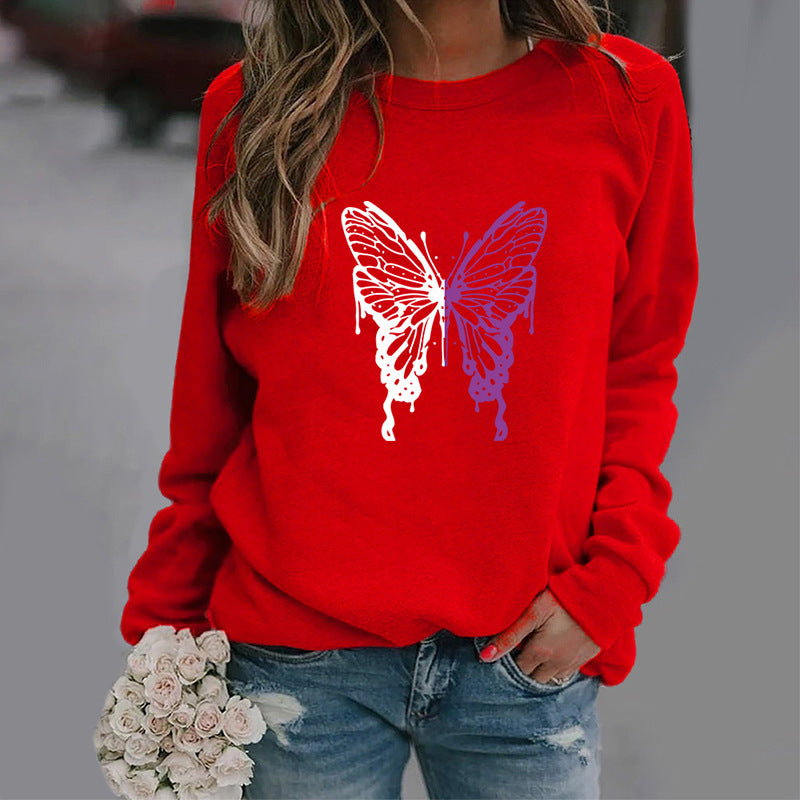 Colorized Butterfly Round Neck Sweater