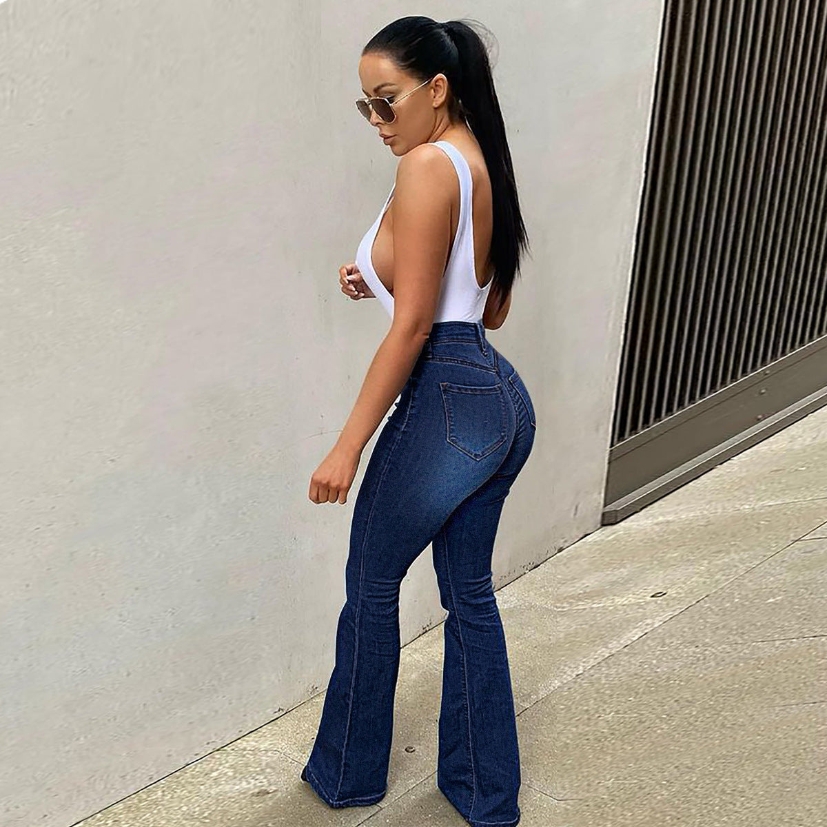 Women's High Waist Denim Horseshoe Pants