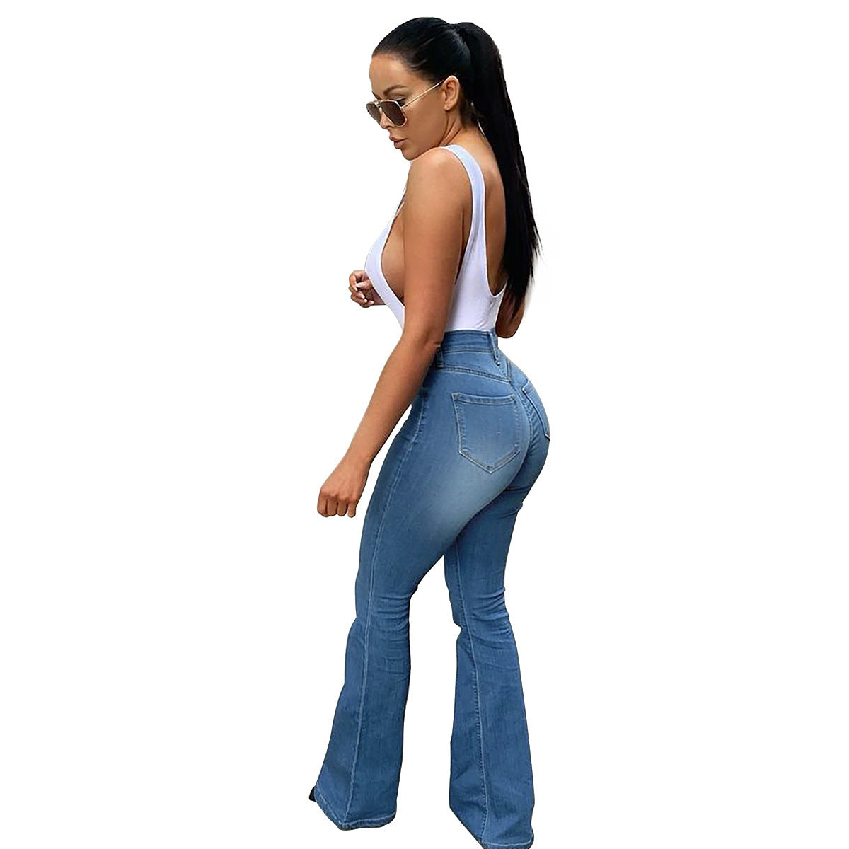 Women's High Waist Denim Horseshoe Pants