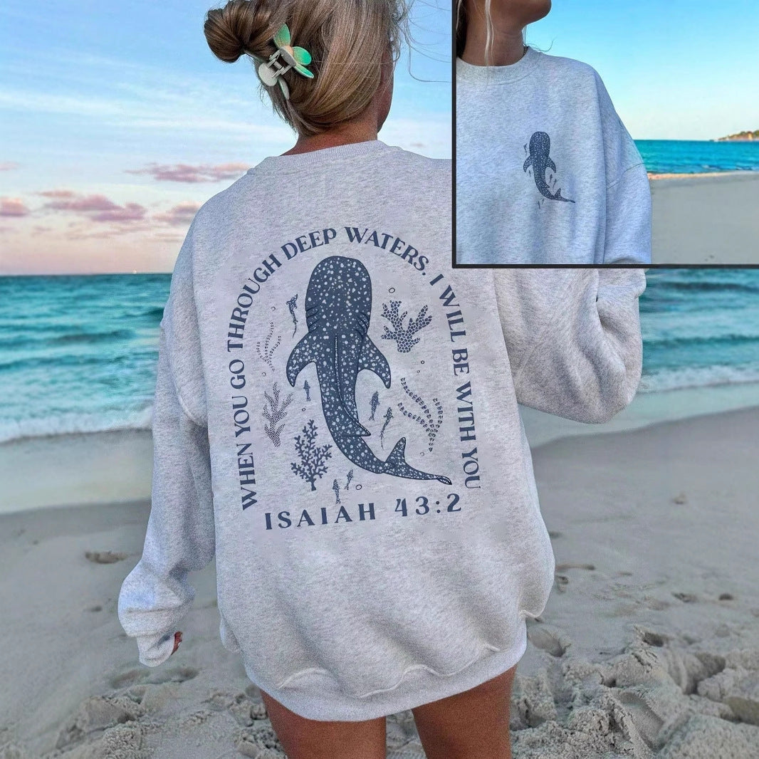 Light Gray Whale Print Sweater