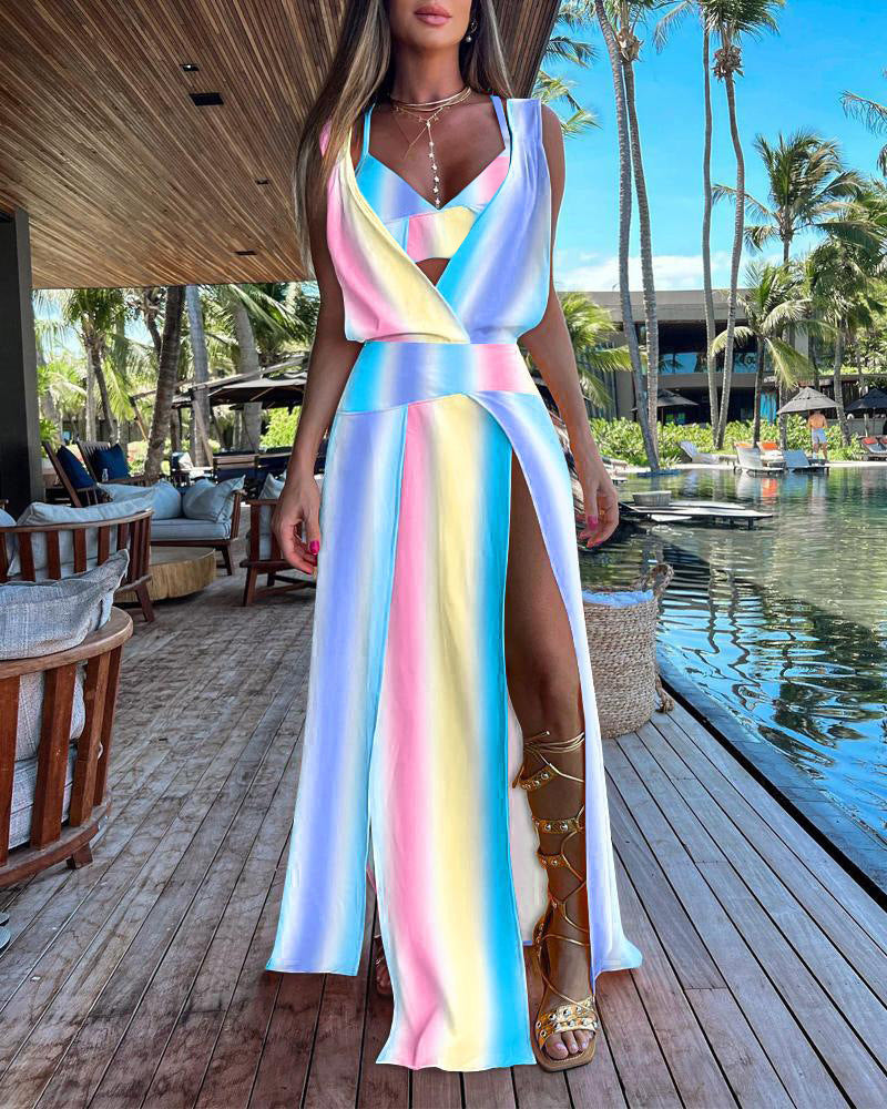 Sleeveless Backless Two Piece Suit