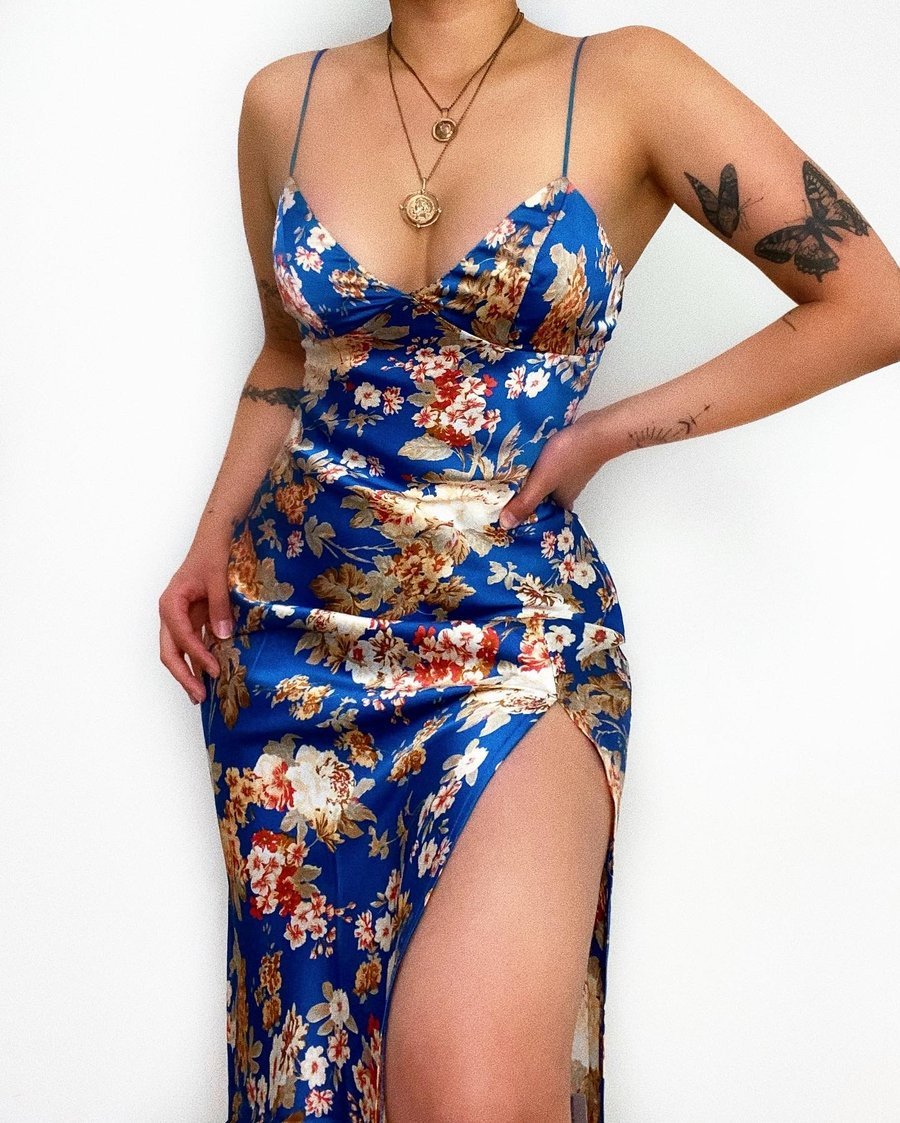Flower Digital Print Slim Suspender Dress