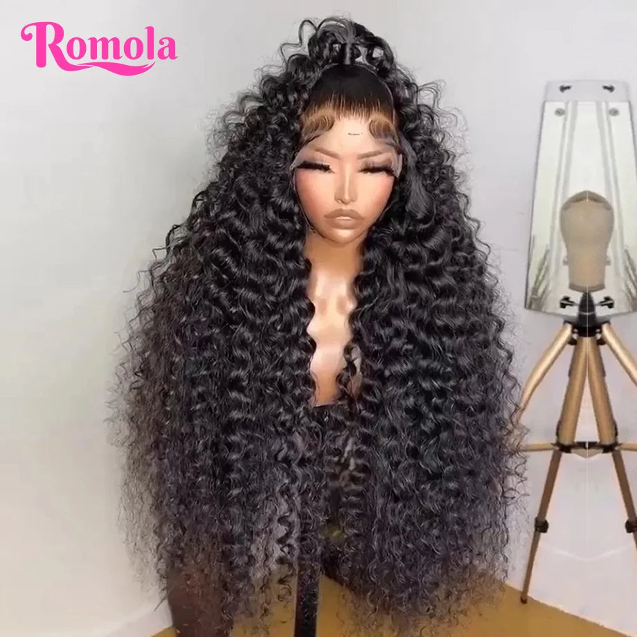 Perruques de cheveux humains bouclés à ondulations profondes et lâches avec dentelle frontale