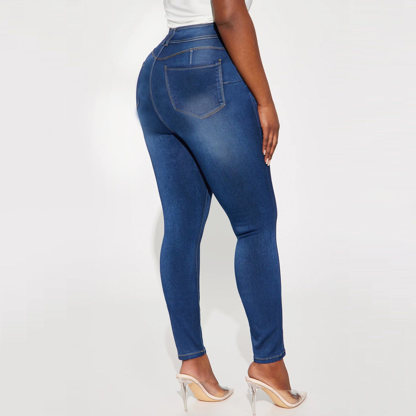 Dark Blue Fitted Casual Pencil Pants