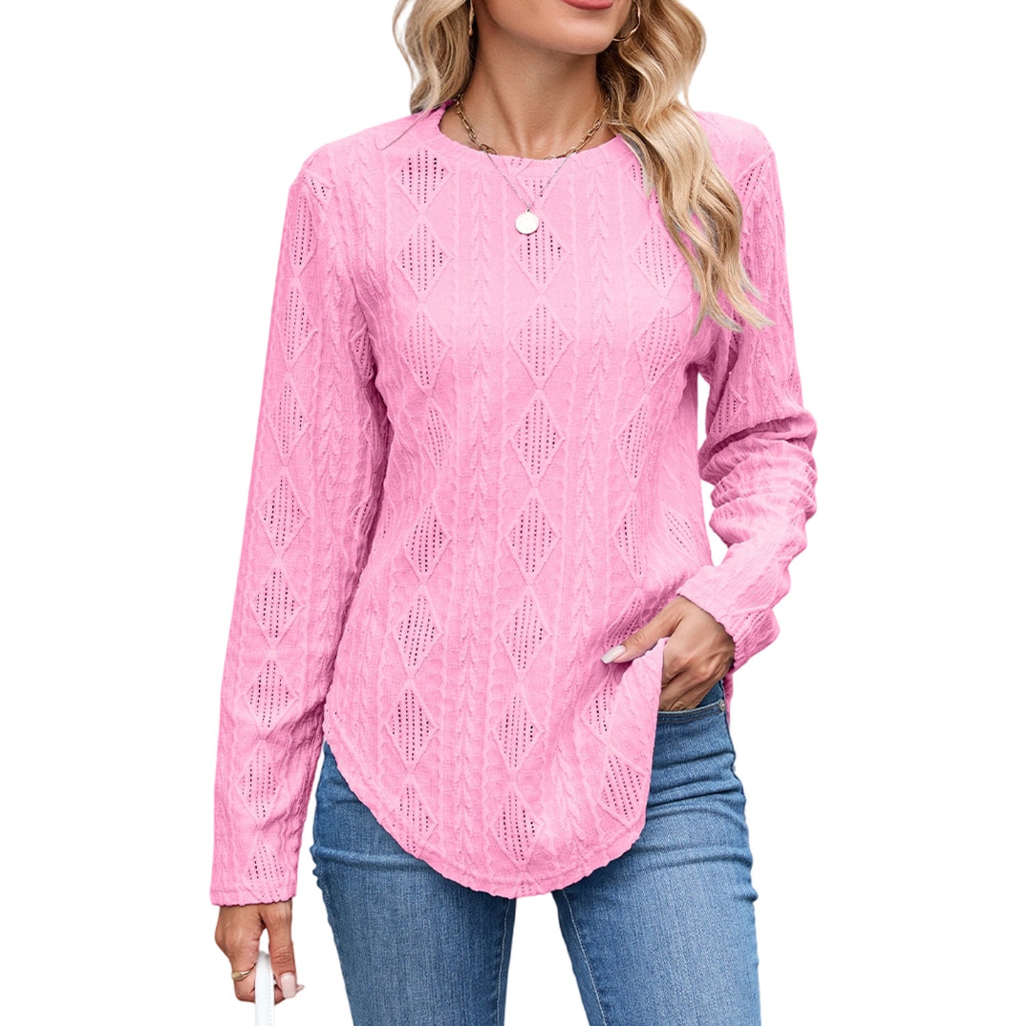 Leisure Round Neck Long Sleeve T-shirt