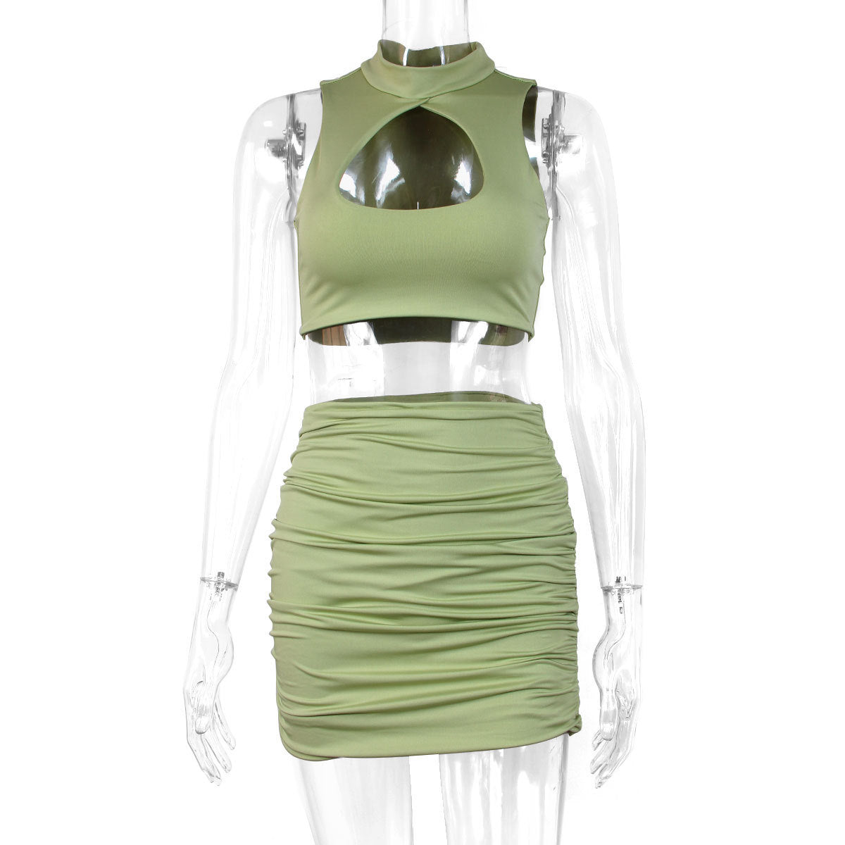 Hollow Vest ;Open Back Pleated Two-piece Set