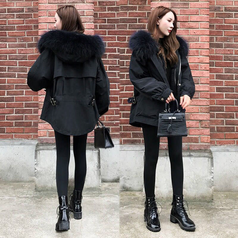 Fashion Big Fur Collar Cocoon-type Tooling Pie Overcoming Cotton-padded Jacket