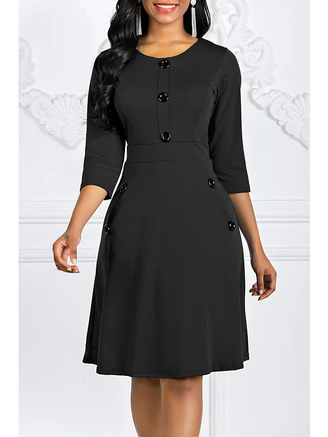 Solid Color Button Dress