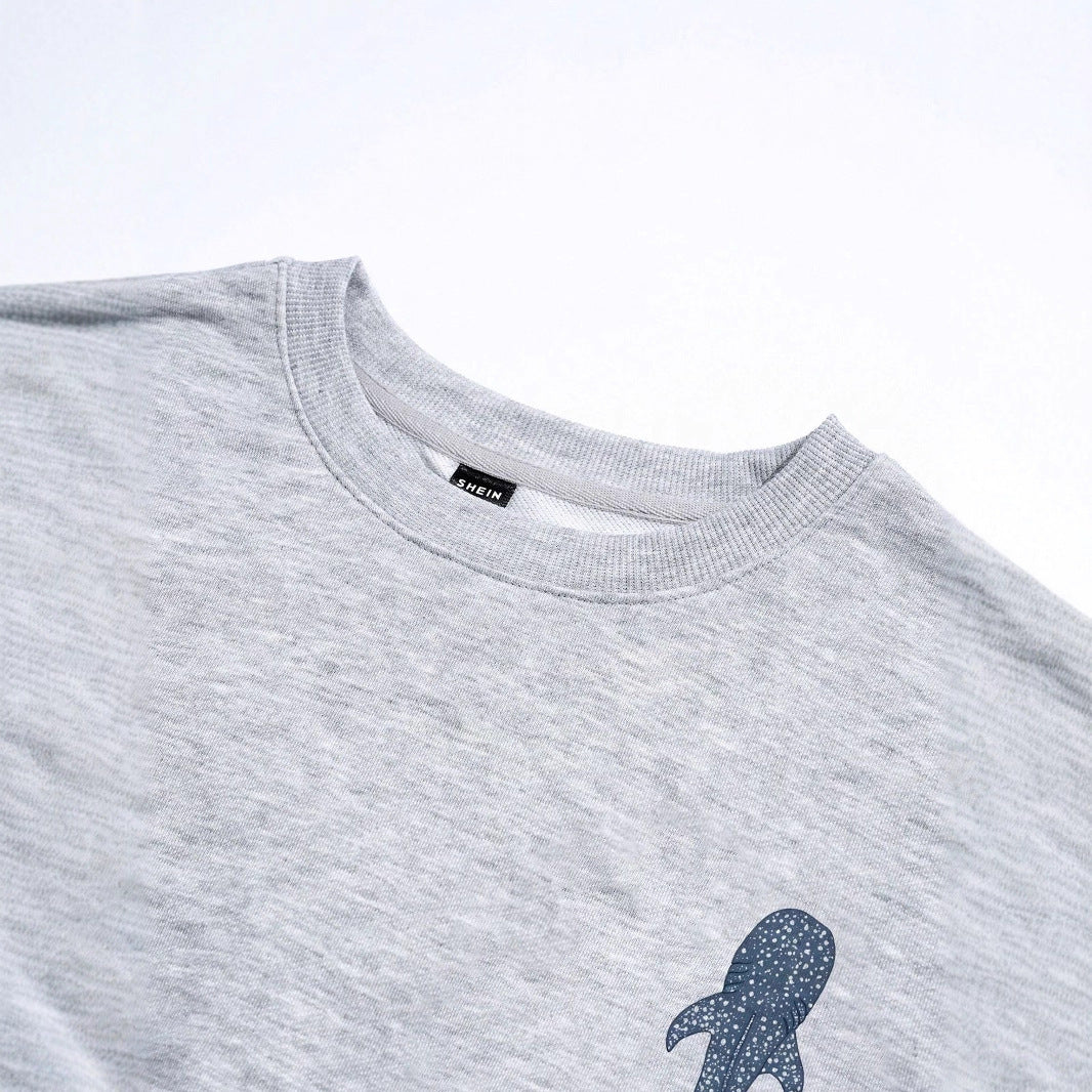 Light Gray Whale Print Sweater