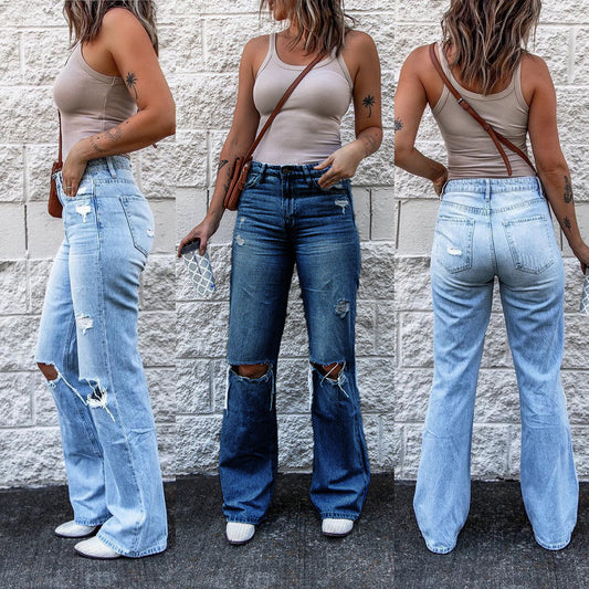 Women's Ripped High Waist Slim Fit Denim