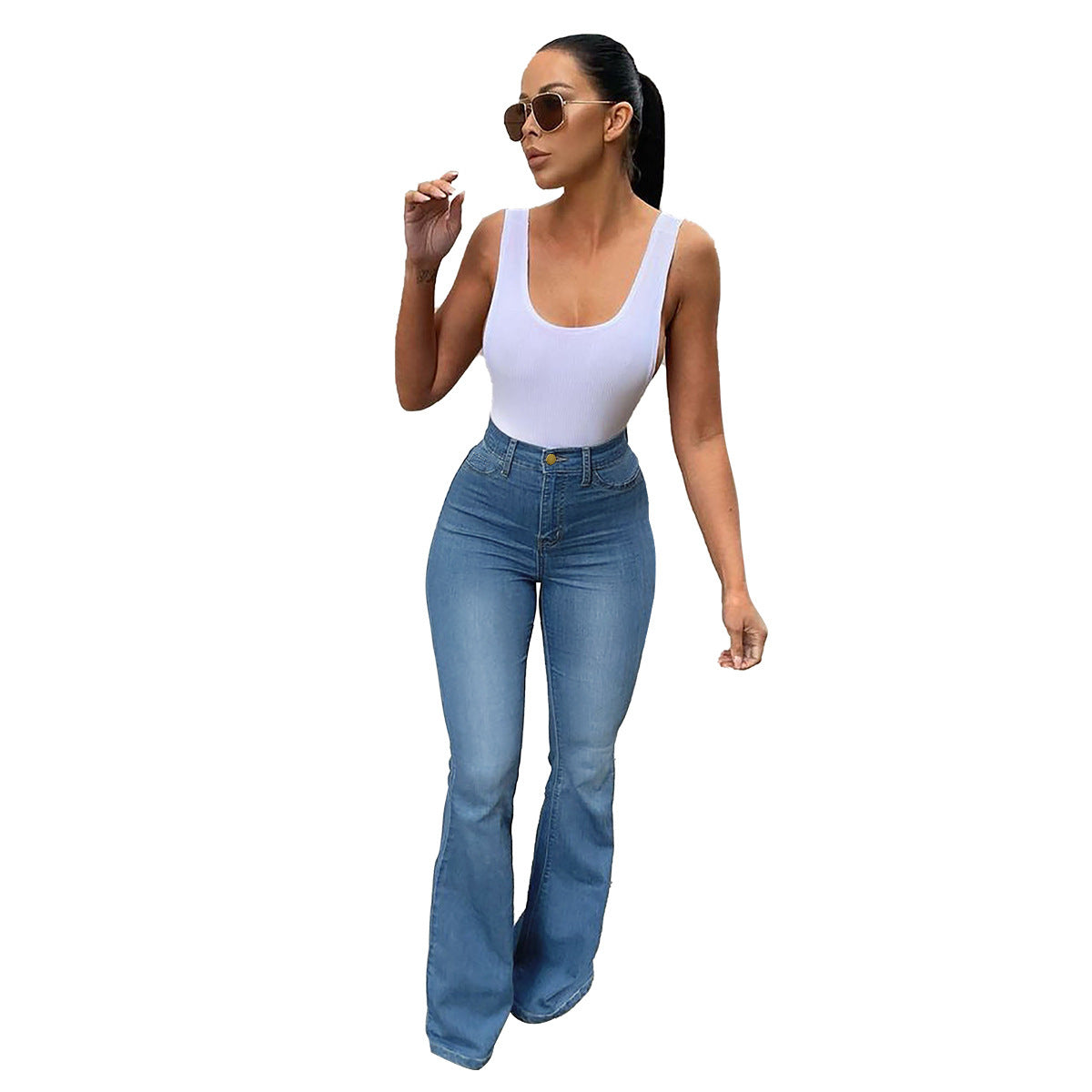 Women's High Waist Denim Horseshoe Pants