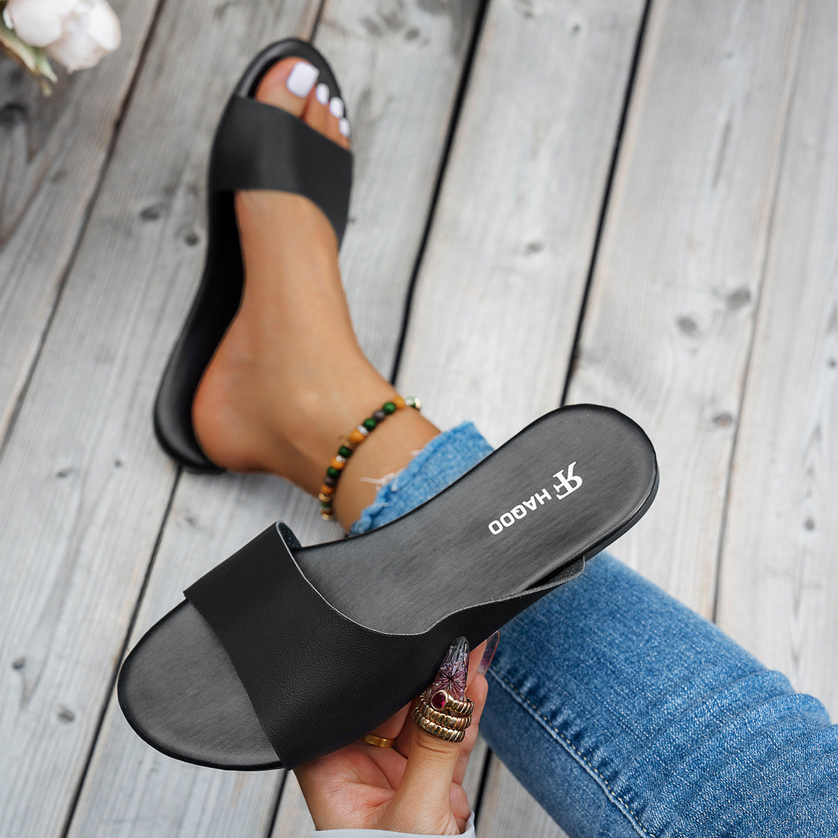 Fish Mouth Flat Slides Summer Seaside Vacation Beach Shoes
