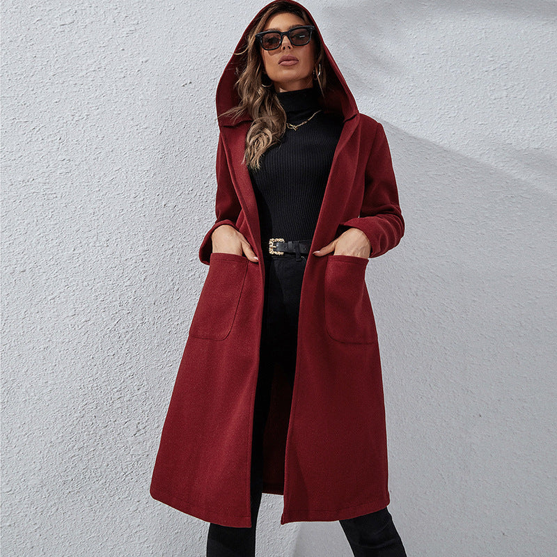 Crimson Haze Hooded Coat