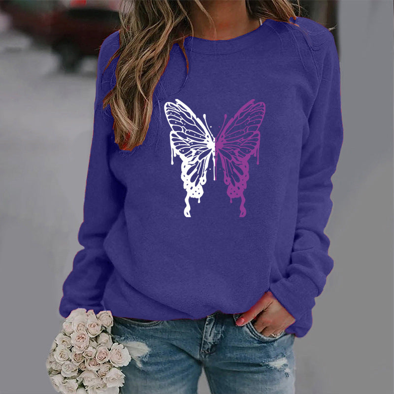 Colorized Butterfly Round Neck Sweater