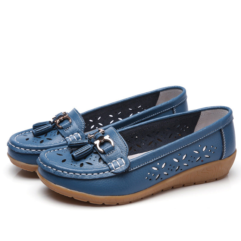 Women's Hollow Leather Soft Bottom Wedge Shoes