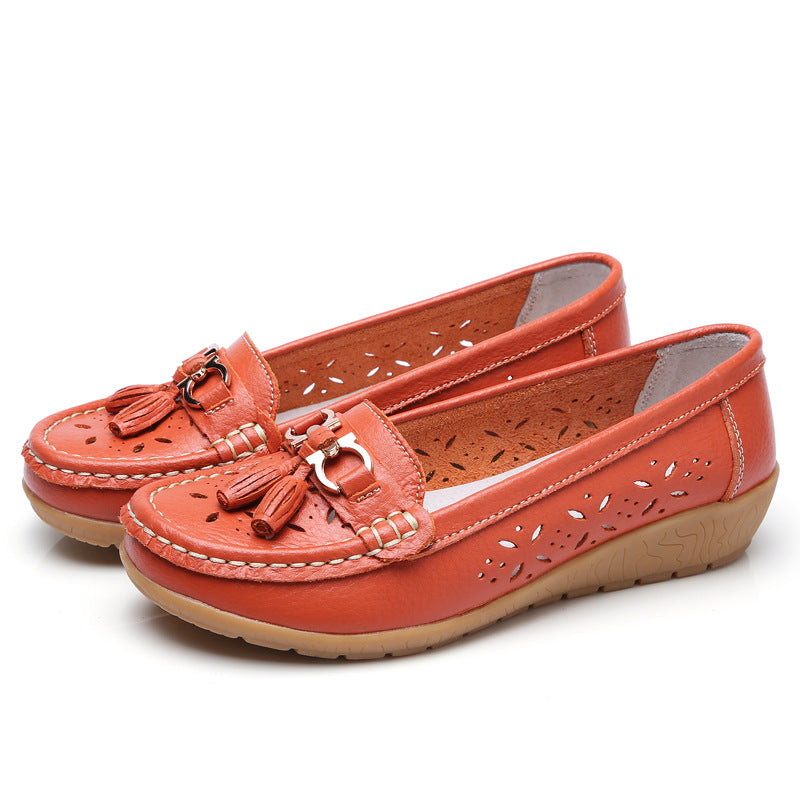Women's Hollow Leather Soft Bottom Wedge Shoes