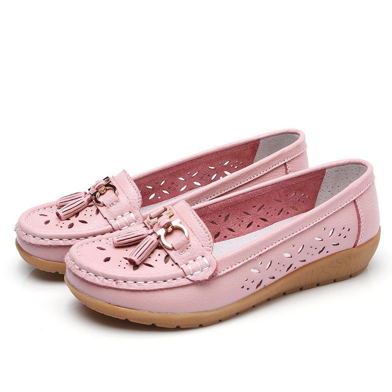 Women's Hollow Leather Soft Bottom Wedge Shoes