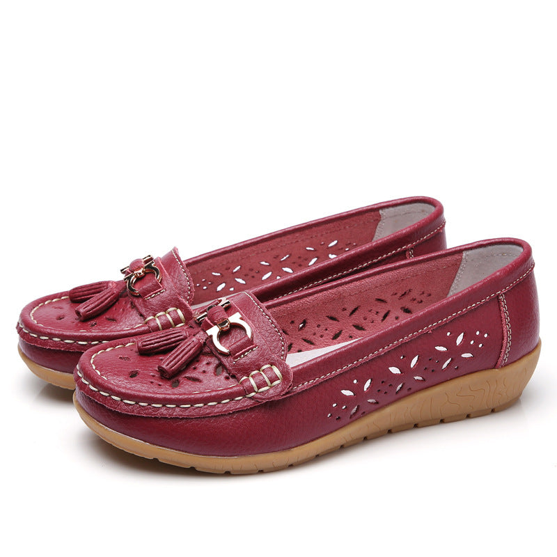 Women's Hollow Leather Soft Bottom Wedge Shoes