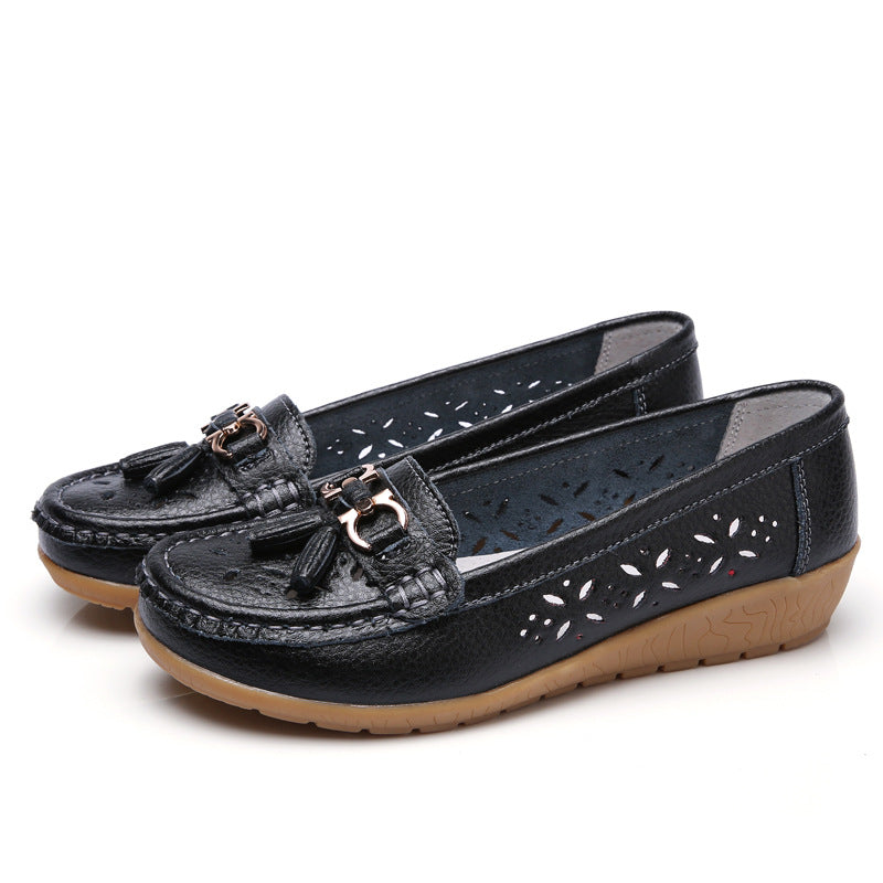 Women's Hollow Leather Soft Bottom Wedge Shoes