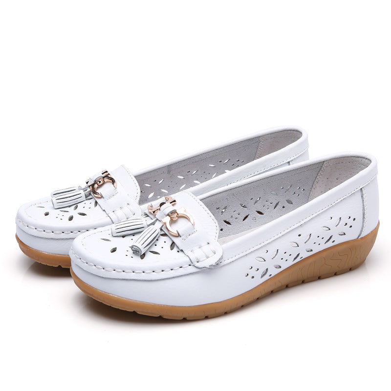 Women's Hollow Leather Soft Bottom Wedge Shoes