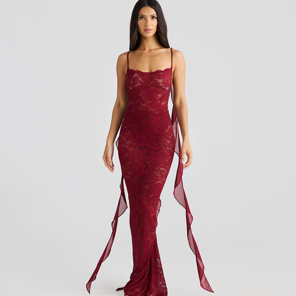 Solid Color Backless Slim Fit Sling Dress