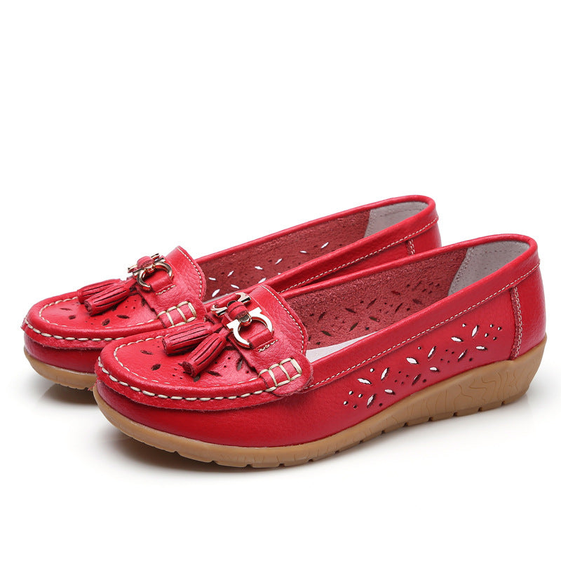 Women's Hollow Leather Soft Bottom Wedge Shoes